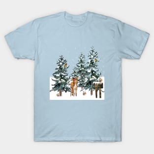 Winter Forest Deer Squirrels T-Shirt